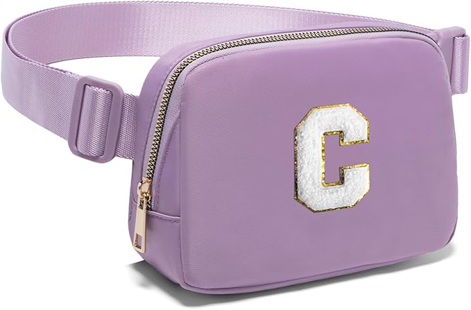 Gitus Birthday Gifts for 8 9 10 11 12 13 Year Old Girls Personalized Fanny Pack Crossbody Bags with Initial Letter Patch Belt Bag for Teen Girls Cute Trendy Stuff Travel Essentials (Lavender-C)