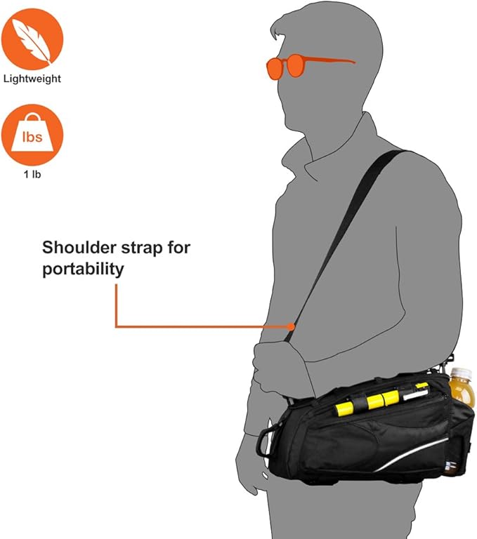 BV Bike Bag - Rear Bike Saddle Bag with Secure Velcro Mount & Shoulder Strap - Pump Holder, Bottle Pocket & Reflective Trim - Ideal for Work, Commute & Everyday Cycling - Bike Bags for Bicycles