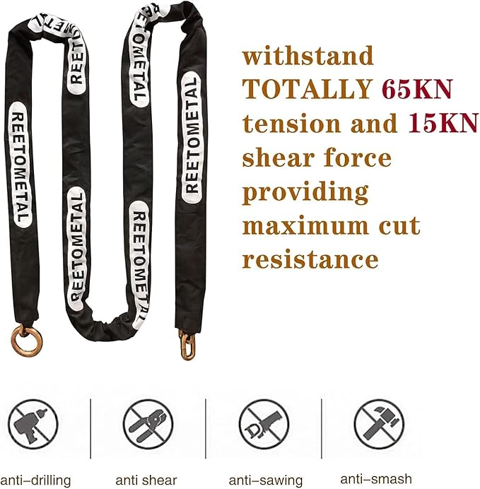 Heavy Duty Security Chain, Longer 10 Foot x 3/8" Thick Cut Resistant Hardened Steel Anti-Theft Lock Chain for Motorcycles, Bikes, ATVs, Trailers, Containers, etc.