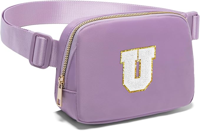 Gitus Birthday Gifts for 8 9 10 11 12 13 Year Old Girls Personalized Fanny Pack Crossbody Bags with Initial Letter Patch Belt Bag for Teen Girls Cute Trendy Stuff Travel Essentials (Lavender-U)