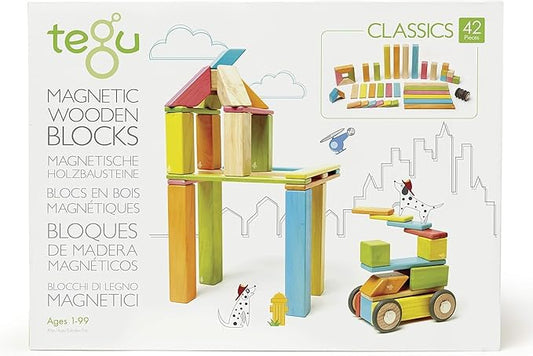 42 Piece Tegu Magnetic Wooden Block Set, Tints, 1-99 years old