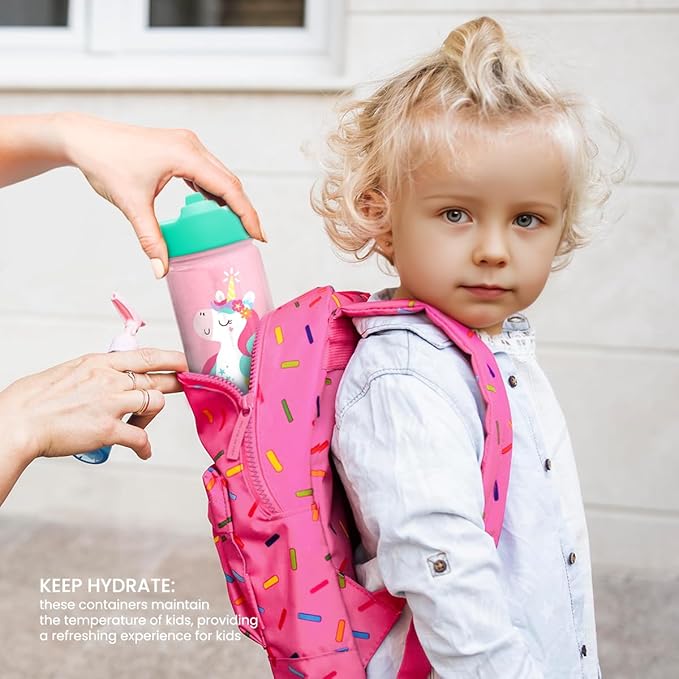 Unicorn Water Bottle - Kids Water Bottle with Straw Lid - 12 Oz Insulated Stainless Steel Water Bottles for Kid Girls - Travel Cup for School Sports