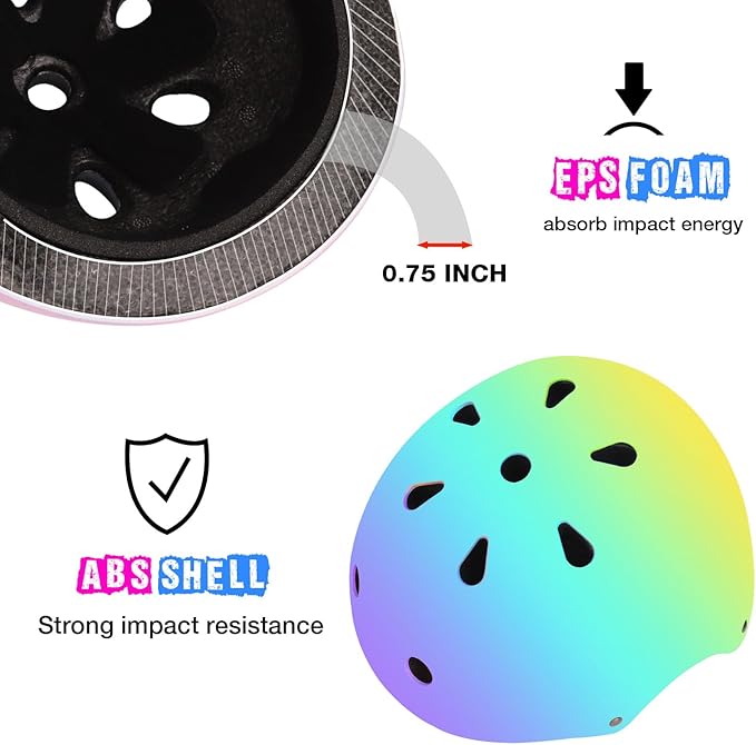 Color Gradient Adjustable Bike Helmet with Knee and Elbow Pads - Kids Toddler Boys and Girls Skateboard Helmet for Ages 3-14 | Ideal for Riding, Scooters, Inline Skating, Longboarding, Roller Skating