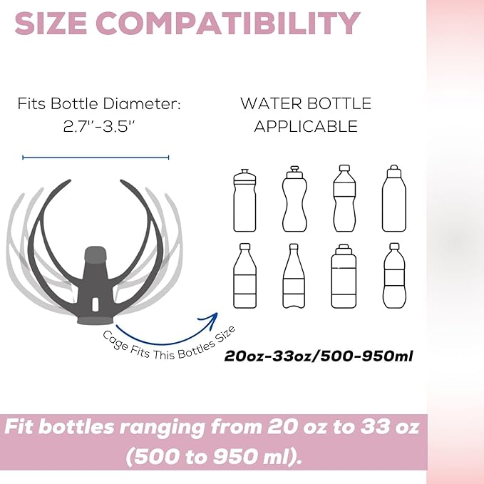 Bike Water Bottle Holder Bicycle Cage for Mountain Road MTB Gravel Adult Bikes Cycling Universal Carrier Rack 1 Pack Aluminum Alloy Ultralight Kettle Drink Accessories White Pink