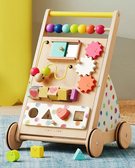 Tiny Land Wooden Baby Walker, Adjustable Speed Baby Push Walker for Boys and Girls, Montessori Activity Center Push Toy for Kids' Development, Ideal Christmas Gift for Toddlers (Rainbow)