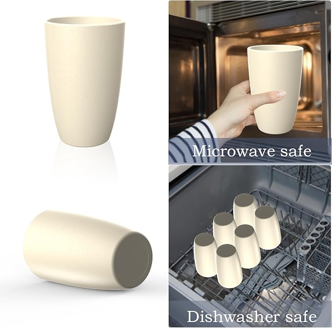 Homienly Wheat Straw Reusable Tumblers, 20 OZ Wheat Straw Cups - Set of 6, Unbreakable Alternative to Plastic Cups, Microwave and Dishwasher Safe Drinking Glasses,Cup for Kitchen, Camping - Beige
