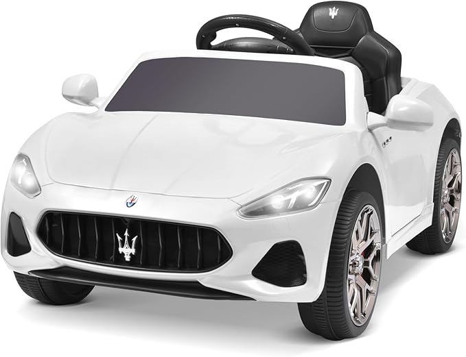 Joywhale 12V Kids Ride on Car Licensed Maserati Battery Powered Electric Vehicle for Ages 3-6, with 2.4G Remote Control, Metal Suspension, Safety Belt, Bright Headlights, Music & FM, White, DP-M02L