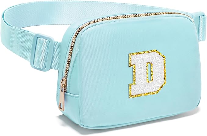 Gitus Birthday Gifts for 8 9 10 11 12 13 Year Old Girls Personalized Fanny Pack Crossbody Bags with Initial Letter Patch Belt Bag for Teen Girls Cute Trendy Stuff Travel Essentials (Icingblue-D)