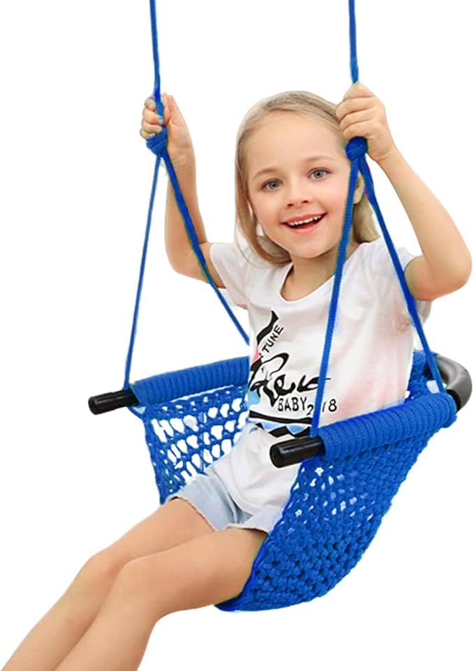 Swing Seat for Kids Heavy Duty Rope Play Secure Children Swing Set,Perfect for Indoor,Outdoor,Playground,Home,Tree,with Snap Hooks and Swing Straps,440 lbs Capacity,Blue