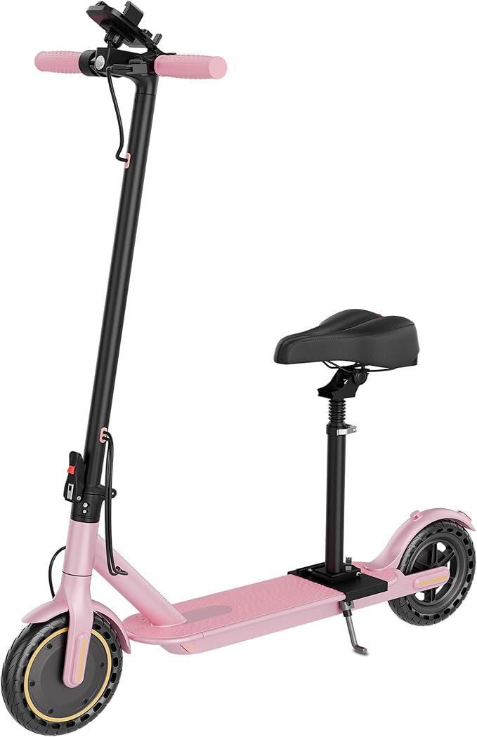 Electric Scooter, Folding E Scooter for Adults with Seat, 350W Motor, 8.5" Tire, 19MPH, 21Mile Long Range Lightweight Teens Commuting Sit Down Escooter with App, Bluetooth, Dual Brake (Seat Optional)