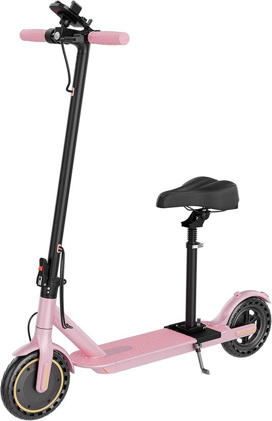 Electric Scooter, Folding E Scooter for Adults with Seat, 350W Motor, 8.5" Tire, 19MPH, 21Mile Long Range Lightweight Teens Commuting Sit Down Escooter with App, Bluetooth, Dual Brake (Seat Optional)