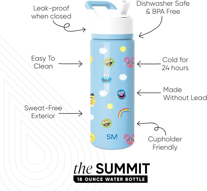 Simple Modern Kids Summit Water Bottle with Straw Lid | Sesame Street 18oz Stainless Steel Cup Insulated Tumbler for Toddlers, School | Sesame Street Pals