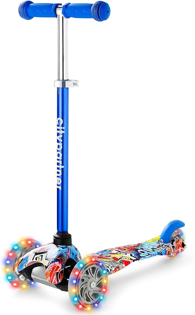 Kids Scooter, Children and Toddler 3 Wheel Kick Scooter for Boys & Girls Ages 2-5, LED Lighted Wheels and 3 Adjustable Height Handlebars, Lean-to-Steer