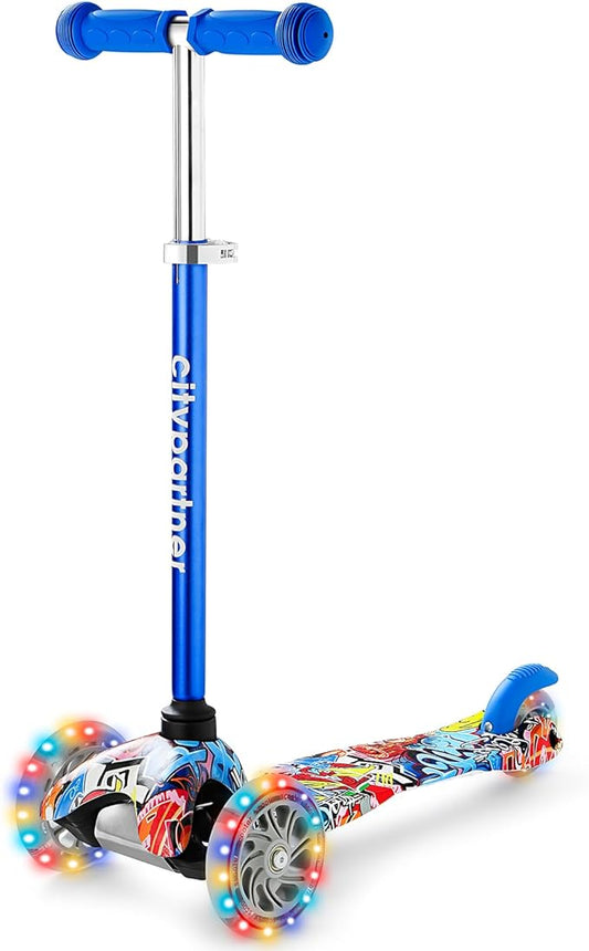 Kids Scooter, Children and Toddler 3 Wheel Kick Scooter for Boys & Girls Ages 2-5, LED Lighted Wheels and 3 Adjustable Height Handlebars, Lean-to-Steer