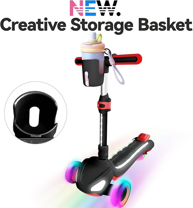 3 Wheel Electric Scooter for Kids Ages 3-10, w/Storage Basket, LCD Screen, Full Body Lights Up, Wide Deck, 5Mph Safe Speed, 90min Riding, Balance Foldable Kick Scooter for Boys & Girls