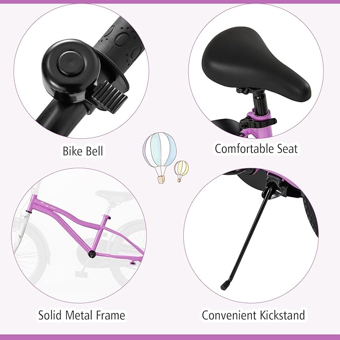 BABY JOY Kids Bike, 12 14 16 18 Inches Sporty Bicycle with Training Wheels, Adjustable Seat, Handbrake & Coaster Brake, Reflectors, Girls Boys Bike for 3-8 Years Old Children