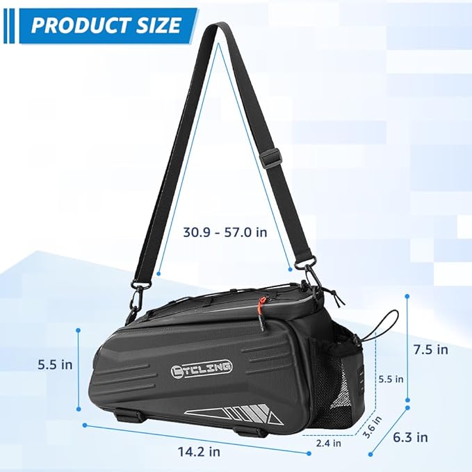 WOTOW Bike Rear Rack Bag - 10L Hard Shell Waterproof Bike Trunk Pannier with Shoulder Strap, Reflective Bicycle Rear Rack Saddle Seat Bag for Travel Outdoor Cycling Ebike Accessories