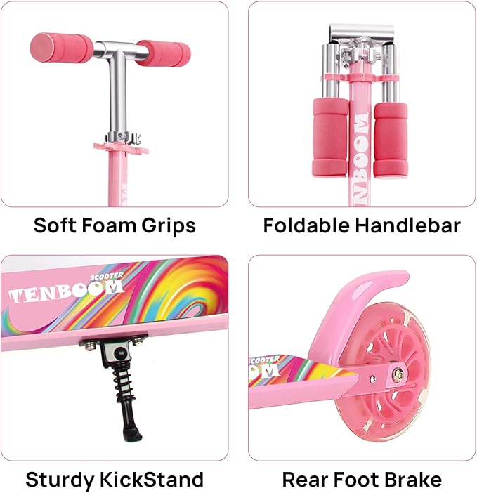 Scooter for Kids with Light up Wheels, 3 Adjustable Levels, Rear Brake