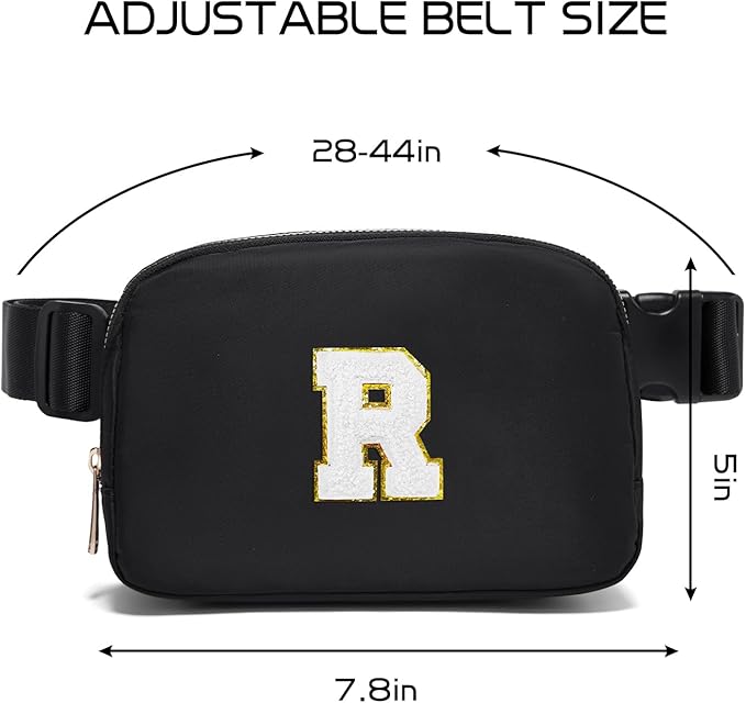 Gitus Birthday Gifts for 8 9 10 11 12 13 Year Old Girls Personalized Fanny Pack Crossbody Bags with Initial Letter Patch Belt Bag for Teen Girls Cute Trendy Stuff Travel Essentials (Black-R)