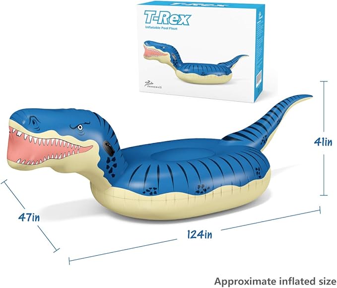 Jasonwell Inflatable Dinosaur Swimming Pool Float for Kids Boys Girls Adults 124'' Giant Tyrannosaurus Rex Floatie Summer Beach Ride on Party Pool Raft Lounge Toys