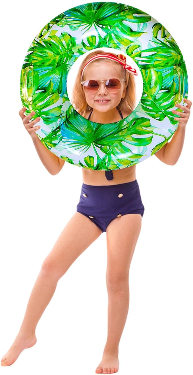 Pool Floats for Adults, Swimming Beach Tube, Adult Swim Ring, Adult Pool Float with Two Handles,Leaf Swim Ring