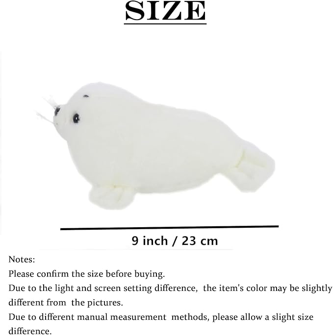 Seal Plush Stuffed Animal White Cute Toy Pillow Kawaii Doll for Kids, 9 inch