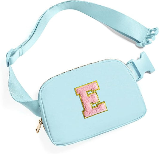 Gitus Gifts for 7 8 9 10 11 Year Old Girls Belt Bag Fanny Pack Crossbody Bags with Initial Letter Patch Birthday Gifts for Daughter Sister Friends Teen girls (Icing Blue-E)