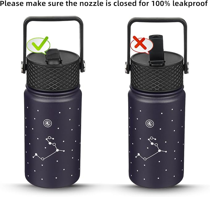 BJPKPK Water Bottle with Straw Lid, 15 oz Insulated Water Bottle, Stainless Steel Metal Water Bottles, Reusable Leak Proof BPA Free Thermo, Flask, Cups,Constellation-Leo