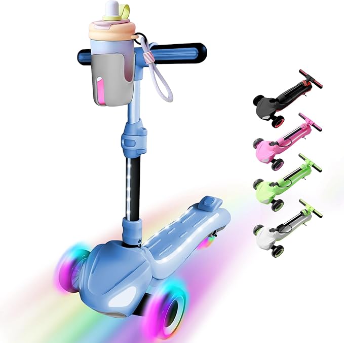 3 Wheel Electric Scooter for Kids Ages 3-10, w/Storage Basket, LCD Screen, Full Body Lights Up, Wide Deck, 5Mph Safe Speed, 90min Riding, Balance Foldable Kick Scooter for Boys & Girls