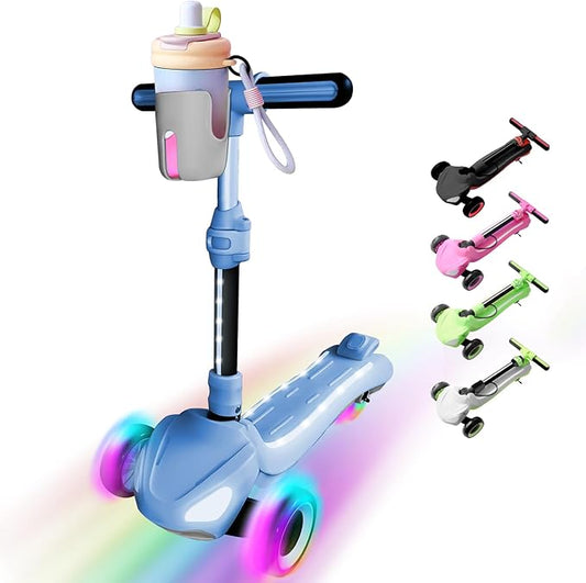 3 Wheel Electric Scooter for Kids Ages 3-10, w/Storage Basket, LCD Screen, Full Body Lights Up, Wide Deck, 5Mph Safe Speed, 90min Riding, Balance Foldable Kick Scooter for Boys & Girls