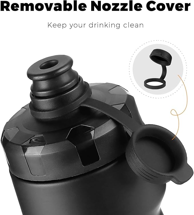 QuiFit Bicycle Water Bottle 24oz, 2-Pack, Lightweight Bike Bottle Leak-Proof, BPA Free, With Nozzle Cover, Fits Most Bike Cages, for Workout, Cycling, Gym, Camping(Black+Black White, 24oz)