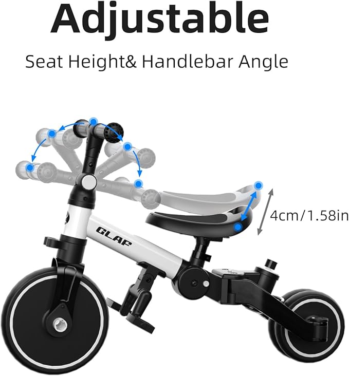 Glaf Tricycle for Toddlers 1-3 Toddler Bike Tricycles with Push Handle 2-4 Years Baby Bike Boys and Girls Balance Bike Birthday Toys with Removable Pedals Adjustable Seat Height and Backrest (White)