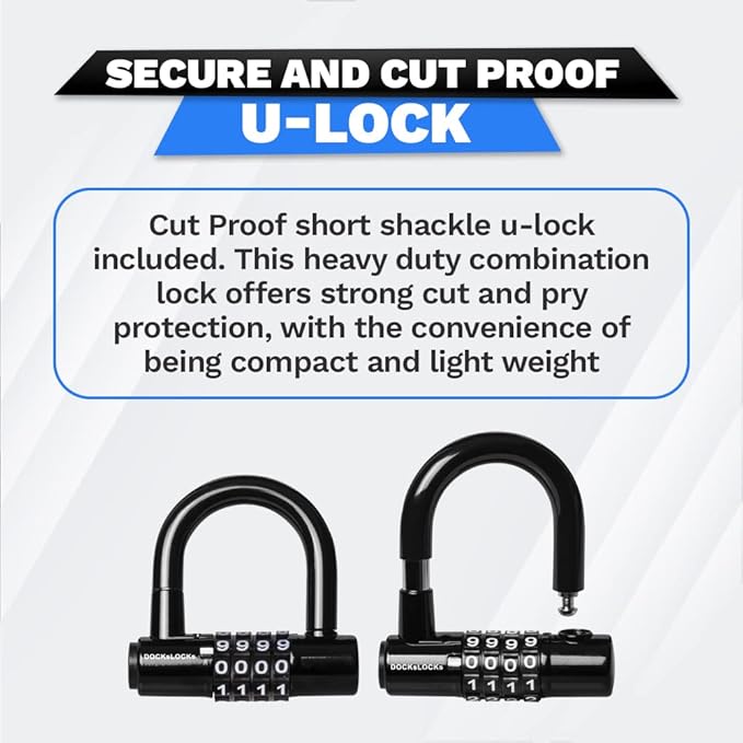 Security Cable Lock Set (5ft to 25ft Lengths) – Weatherproof, Looped Ends, Coiled, Compact, Includes U-Lock, Anti-Theft for Bikes, Patio Furniture, Kayaks, Outdoor Equipment 5ft