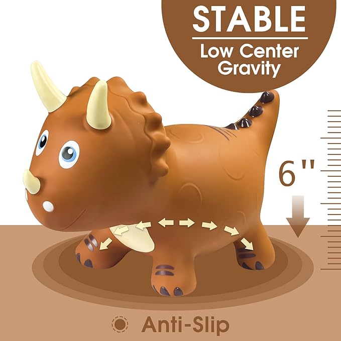 HotMax Dinosaur Bouncy Hopper Toys, Inflatable Ride on Bouncy Animals, Triceratops for Kids, Birthday Gift for 18 Months - 4 Year Old Boy or Girl (Brown)