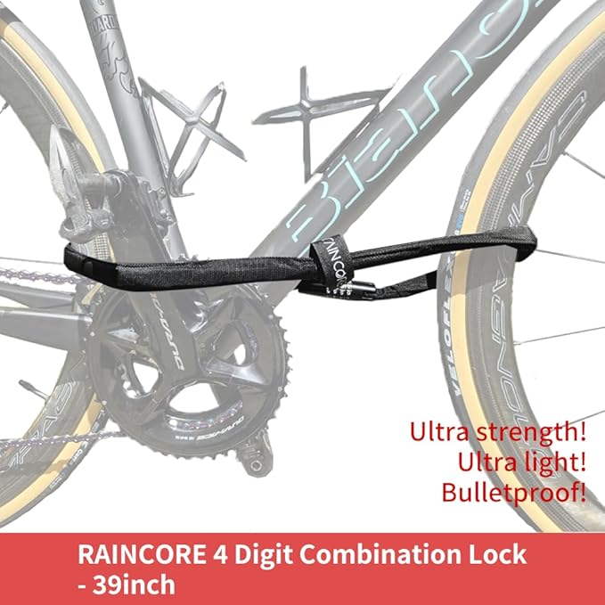 RAINCORE Light Weight Bike Cable Lock for Heavy Duti Anti Theft - 39inch (100cm) - 0.33lb (151g) - Bike Chain Lock with Chain Cutter Proof Fiber - Patented Korea - Security Cable (39 inches)