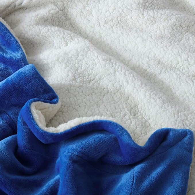 NANPIPER Bed Blanket Reversible Sherpa Flannel Blanket Super Soft Fuzzy Plush Fleece Microfiber (90"x90" Princess Blue) Queen