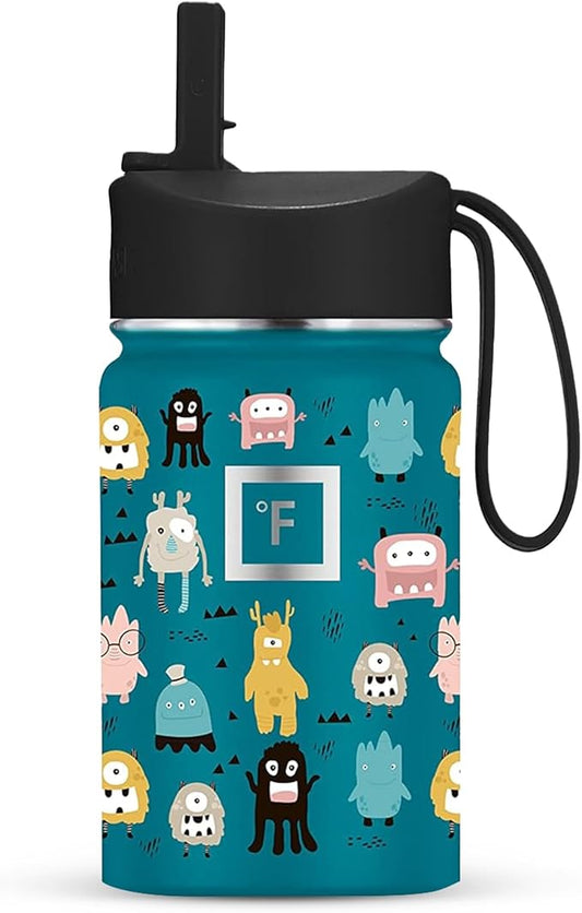 IRON °FLASK Kids Water Bottle - Straw Lid, 20 Name Stickers, Vacuum Insulated Stainless Steel, Double Walled Tumbler Travel Cup, Thermos Mug - Monsters Crew, 10 Oz