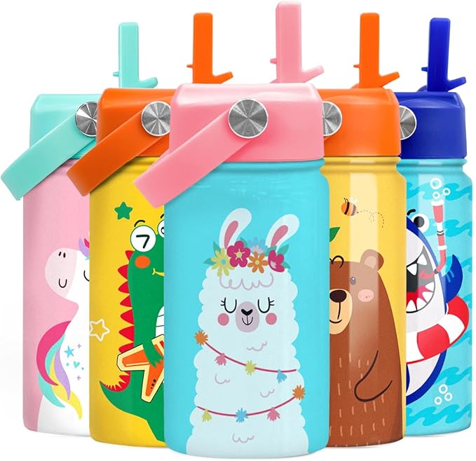 Llama Water Bottle - Kids Water Bottle with Straw Lid - 12 Oz Insulated Stainless Steel Water Bottles for Kid Girls - Travel Cup for School Sports