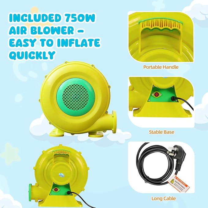 Inflatable Bounce House, 10 in 1 Double Water Slide Bounce House with 750W Blower, Climbing Wall, Jumping, Water Gun, Splash Pool, Basketball Hoop for Kids Indoor Outdoor Backyard