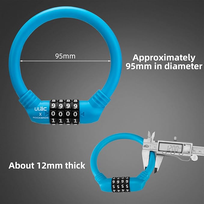 ROCKBROS Bike Lock Cable Lightweight Bike Locks with Combinations Small Bike Cable Lock Anti-Theft Bike Wheel Lock 12MM Blue