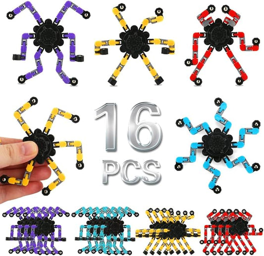 16 Pack Fidget Spinners Deformable Stress Relief Sensory Toy Robot Spinner DIY Mechanical Spiral Twister Creative Chain Gyro Toy for Goodie Bag Stuffers Party Favors Gift Prizes Novely Anxiety Toys