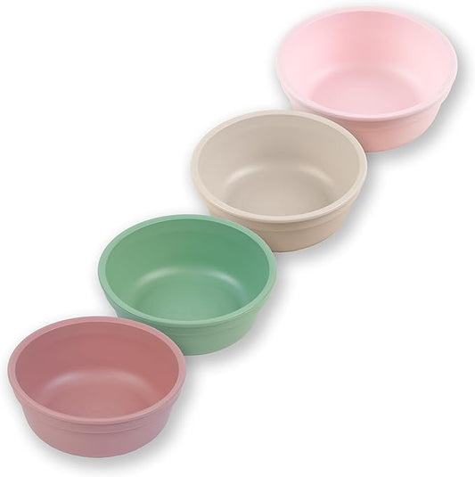 Re-Play 12 oz. Toddler Bowls Set of 4 - Kids Deep-Walled, Durable & Reusable Snack and Meal Bowls, Dishwasher & Microwave Safe, BPA-Free, Made in USA from Recycled Plastic, Desert Roses