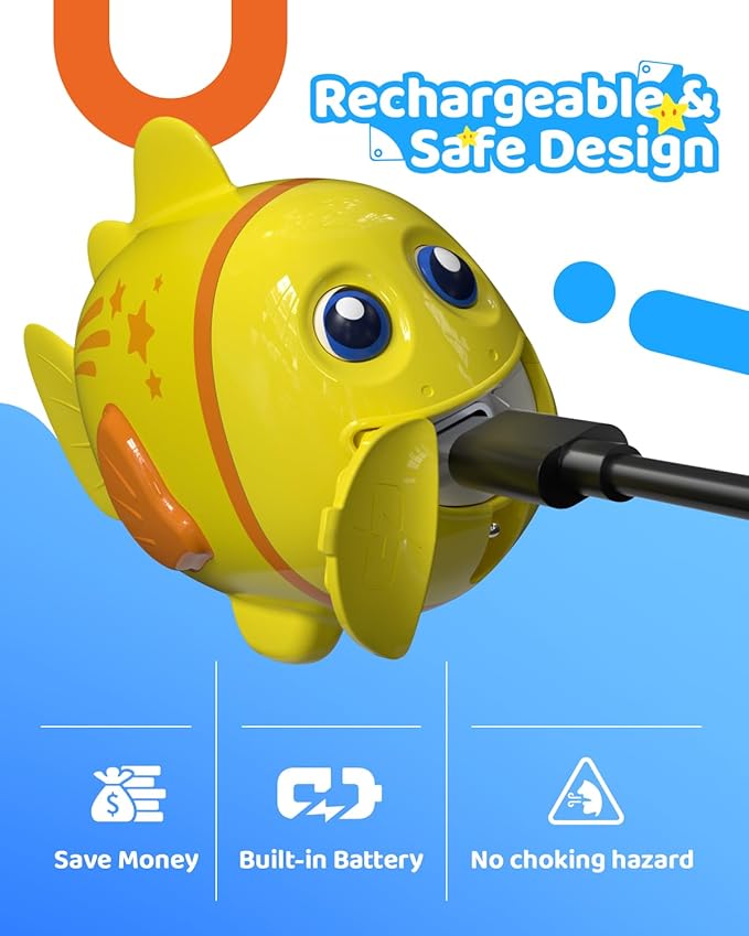 Rechargeable Swimming Fish Toy, Light up Bath Toys with Temp-Color Eyes for Baby Bath, Alive Pool Diving Toys for Kids Ages 4-8, Toddler Bathtub, Water Table