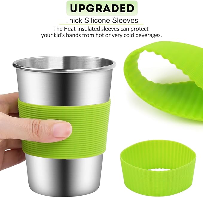 Yummy Sam Stainless Steel Cups with Straws and Lids,12oz Spill-proof Kids Tumblers Dishwasher Safe, Unbreakable Metal Toddler Cups with Heat-insulated Sleeves for Cold Drinks, 5 Pack