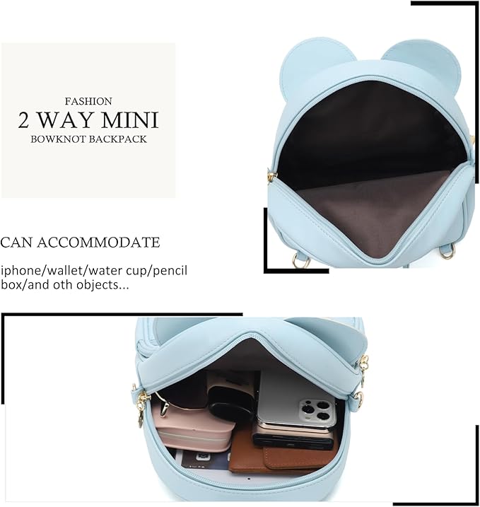 KL928 Girls Mini Backpack Bowknot Polka Dot Cute Small Daypacks Convertible Shoulder Bag Purse for Women