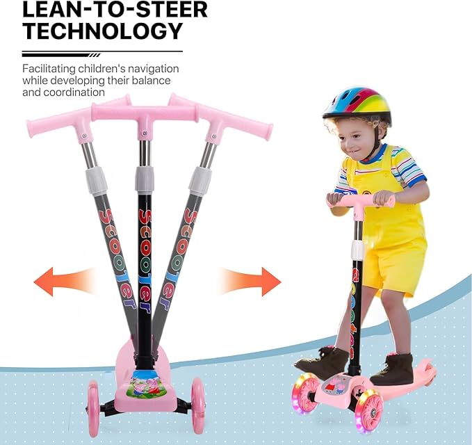 Folding Scooter - 3 Wheeled Scooter for Kids, 3 Wheels Foldable Kick Scooters | Lightweight Bike for Ages 2-8 Boys Girls Outdoor Riders, Kick Scooters for Commuting, Travel, Camping, Backpacking