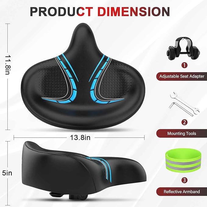 BLUEWIND Oversized Bike Seat, Wide Bicycle Saddle Novel Backrest Design for Electric Bike, Universal Fit Exercise Bike or Road Stationary Bike Seat Cushion for Men & Women