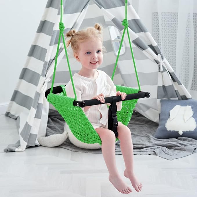 2 -in- 1 Toddler Swing. Swing Seat for Kids with Adjustable Ropes, for Kids Heavy Duty Rope Play Secure Children Swings Set, for Outdoor Indoor, Backyard. Upgrade Product (Green)
