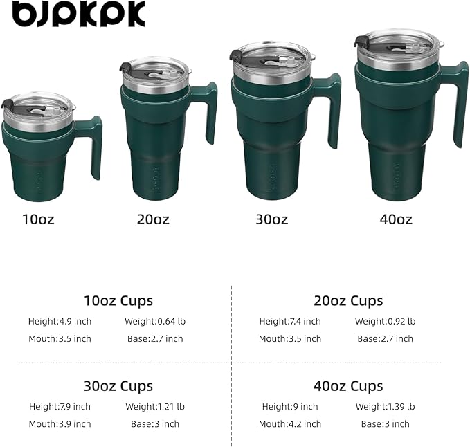 BJPKPK Tumbler With Handle And Straw Lid 10 oz Stainless Steel Insulated Coffee Tumbler Cups For Home, Office or Car,Army Green