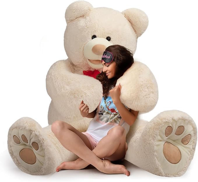 HollyHOME 5ft Giant Teddy Bear Stuffed Animal Huge Teddy Bear Plush with Big Footprints Valentines Gift 5 Feet Beige